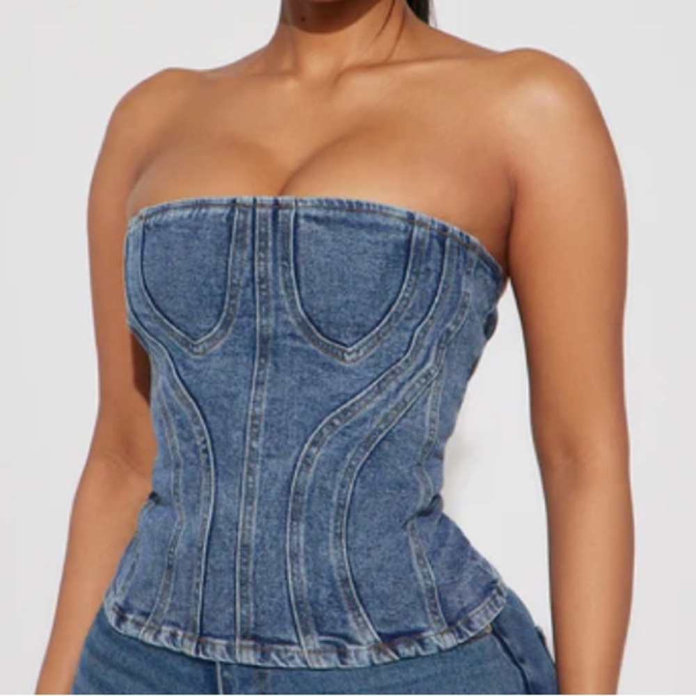 Fashion Nova Strapless Denim Crop Top